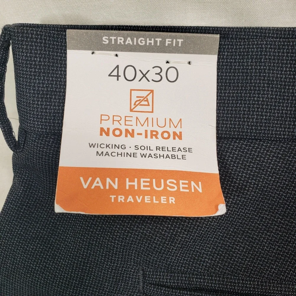 Van Heusen Mens Traveler Straight Fit Pants‎ 40x30 Navy Blue Non-Iron